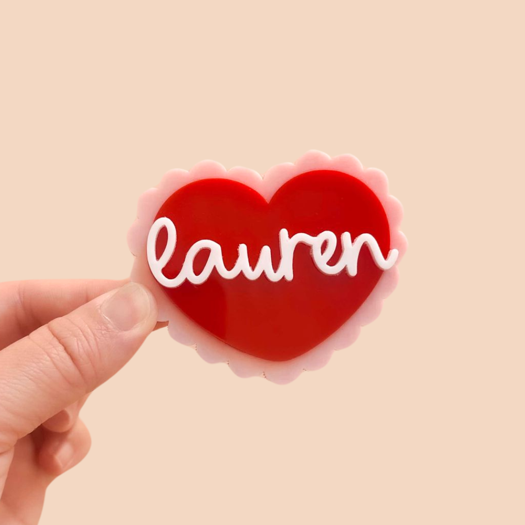 Scallop Edge Heart Name Badge