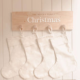 Linen Christmas Stocking with Personalised Acrylic Tag