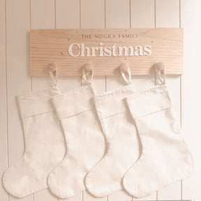 Linen Christmas Stocking with Personalised Acrylic Tag