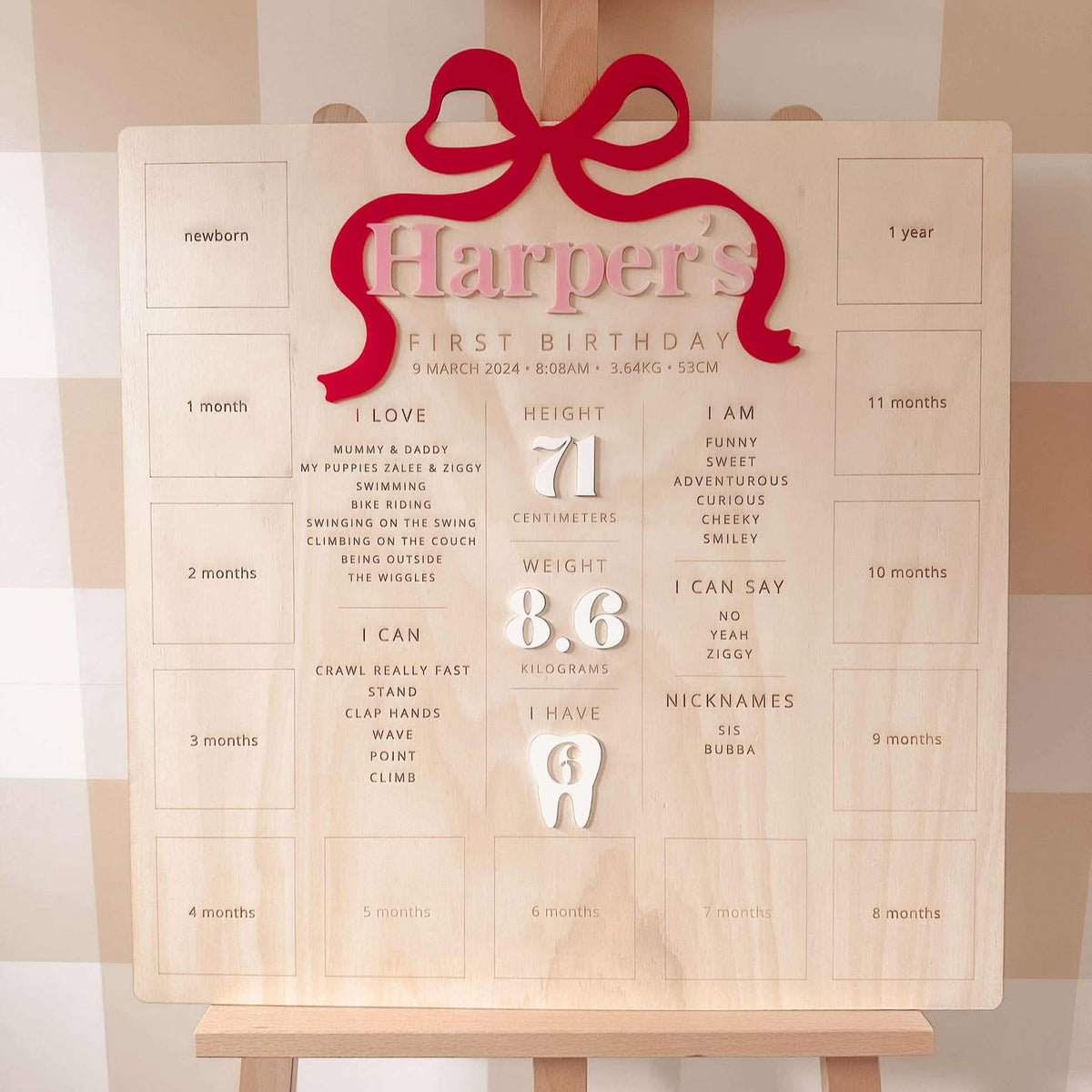 All-In-One First Birthday Board - Croquette Bow