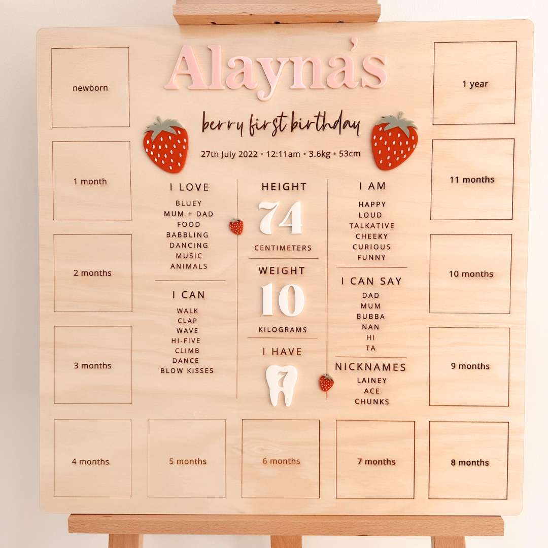 All-In-One First Birthday Board - Strawberry Theme
