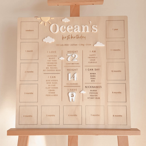 All-In-One First Birthday Board - Sun & Clouds Theme