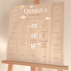All-In-One First Birthday Board - Sun & Clouds Theme